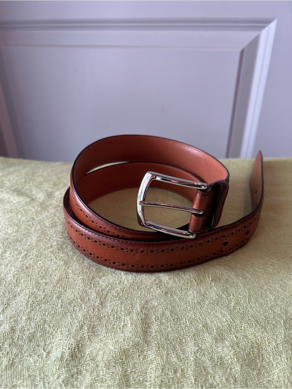 Allen Edmonds light Brown Leather Dress Belt with Decorative Perforation. 42
